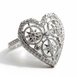 SILVER CZ ORNATE HEART RING